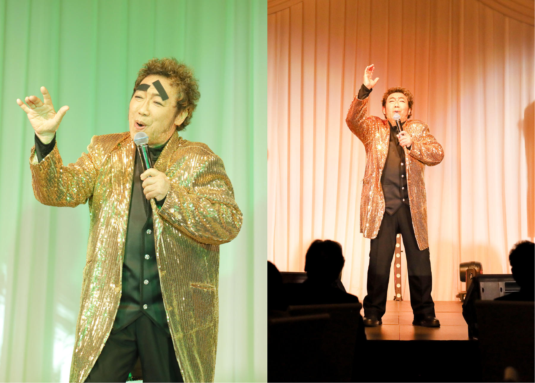 コロッケさんがディナーショーでパフォーマンスを披露している様子